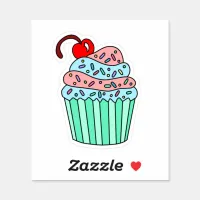 Cute hand drawn Cartoon Pink and Blue Cupcake Sticker