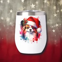 Papillon Dog in Santa Hat Christmas Personalized Thermal Wine Tumbler