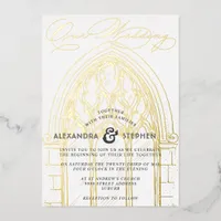 Church Ceremony Celebration, Modern Script Wedding Foil Invitation