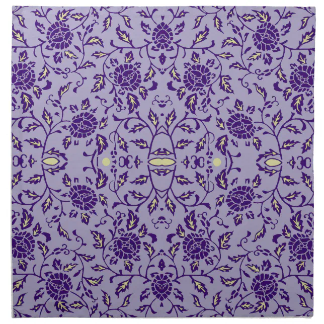 Elegant Flowery Purple Damask Cloth Napkin