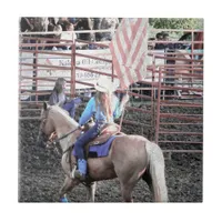 Rodeo Flag Horse and Cowgirl Tile