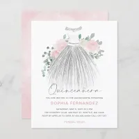 Budget Blush gold glitter Dress Quinceañera Invite