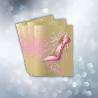 Pretty Pink Glittery High Heel Shoe on gold | Pocket Folder