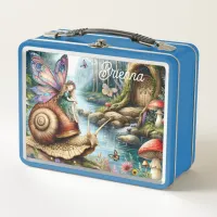 Pretty Fairy Land with cute Snail and Butterflies Metal Lunch Box
