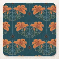 Spiders & Lilies Spooky Halloween Vintage Pattern Square Paper Coaster