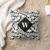 Gothic Grunge Skulls Patterned Monogram Throw Pillow