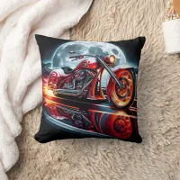 Bold motorcycle racing under a full moon throw pillow