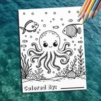 Cute Octopus and Fish | Kid's Coloring Page