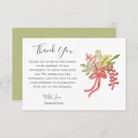 Hand Drawn Bow Floral Fancy Bridal Shower Green Thank You Card