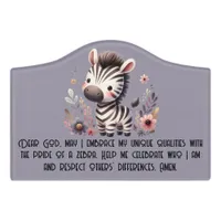 Woodland Zebra Kids Christian Prayer on Purple | Door Sign