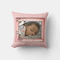 Pink Flowers Family Photo Frame Image Pink Dots Throw Pillow