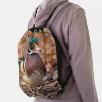 Beautiful Wood Duck in the Woods Drawstring Bag