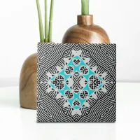 Turquoise Black White Geometric Dynamic Lines  Ceramic Tile