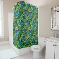 Blue and Green Peacock Feathers Collage Shower Curtain