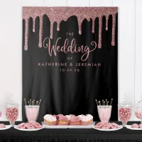 Black Rose Gold Glitter Wedding Photo Backdrop