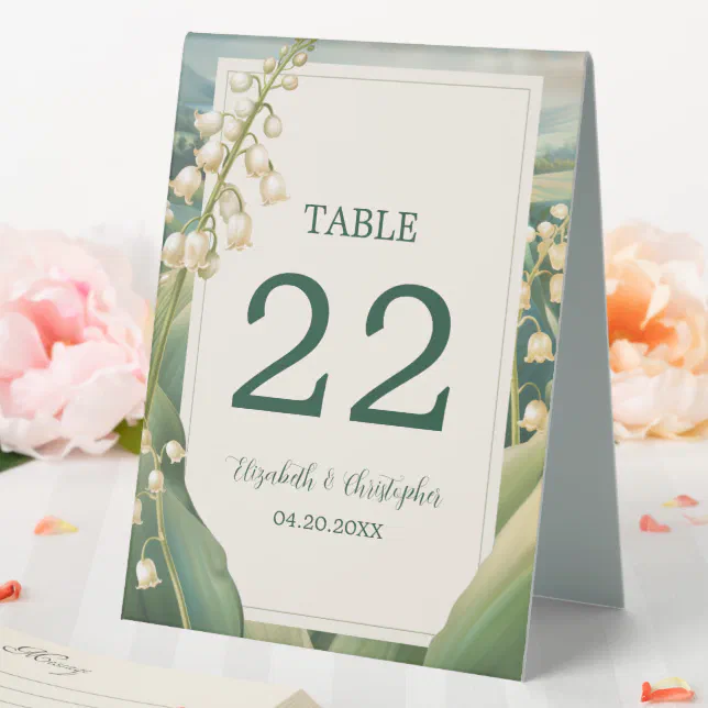 Elegant Lily of the valley Floral Wedding Table Tent Sign