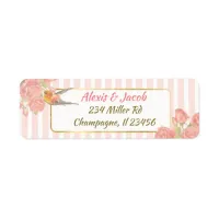 =Pink and White Vintage Bird Return Labels