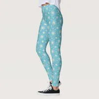 Blue White Winter Snowflake Christmas Holiday Fun  Leggings