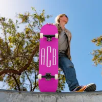 Vivid Pink and White Three Letter Monogram Skateboard