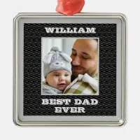 Zigzag Best Dad Ever Name And Photo Silver Gray Metal Ornament