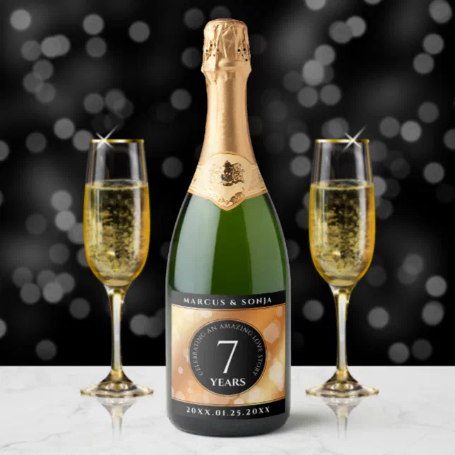 Elegant 7th Copper Wedding Anniversary Celebration Sparkling Wine Label