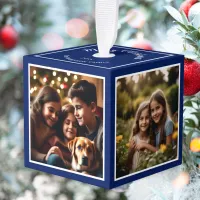 4 Photos Personalized Christmas Keepsake Dark Blue Cube Ornament