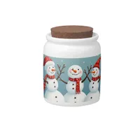 Three happy Christmas snowmen Candy Jar