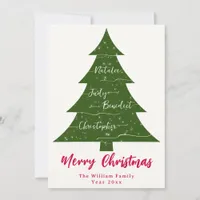 Modern Simple Christmas Tree Family Name Non Photo Holiday Card