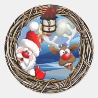 Santa Claus and Reindeer Christmas Classic Round Sticker