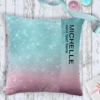 Glitter and Shine Name Gradient Pink/Teal ID673 Throw Pillow