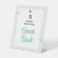 Cute Bear Cub Baby Shower Gender Neutral Guestbook Pedestal Sign