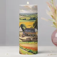 Countryside Landscape View Rustic Scene Farmhouse Pillar Candle