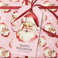 Pink Vintage Retro Santa Claus Christmas Gift Tags