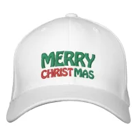 Red White and Green Merry Christmas Embroidered Baseball Cap