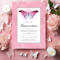 Glowing Pink Butterfly Quincea&#241;era Invitation