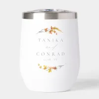 Wildflower Wedding Watercolor Names Gold ID954  Thermal Wine Tumbler