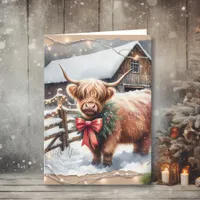 Vintage Farm and Highland Cow Christmas  Card