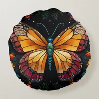 Twilight Symphony: Butterfly in a Cosmic Garden Round Pillow