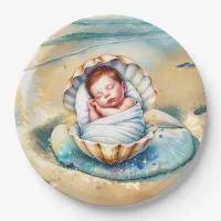 Boy's Brown and Blue Coastal Baby Shower Paper Plates