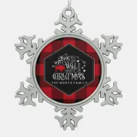 Wild Wonderful Christmas Red Buffalo Plaid ID604 Snowflake Pewter Christmas Ornament