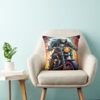 Skeleton Riding through the fire cave Throw Pillow