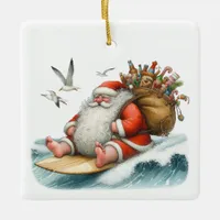 Surfing Santa Claus Customized Ceramic Ornament