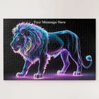 Neon Majesty Vibrant Lion Colorful Wildlife Art   Jigsaw Puzzle