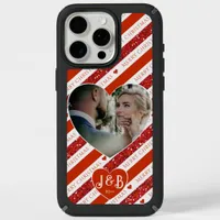 1st Christmas Couple Photo Red Glitter Monogram iPhone 15 Pro Max Case