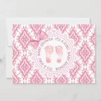 Pink Bow & Lace Its a girl Baby Shower Invitation