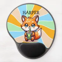 Cute Kawaii Fox with Bubble Tea Personalized Gel Mouse Pad