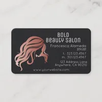 Beauty Salon Metallic Rose Gold Hair Stylist Black Business Card