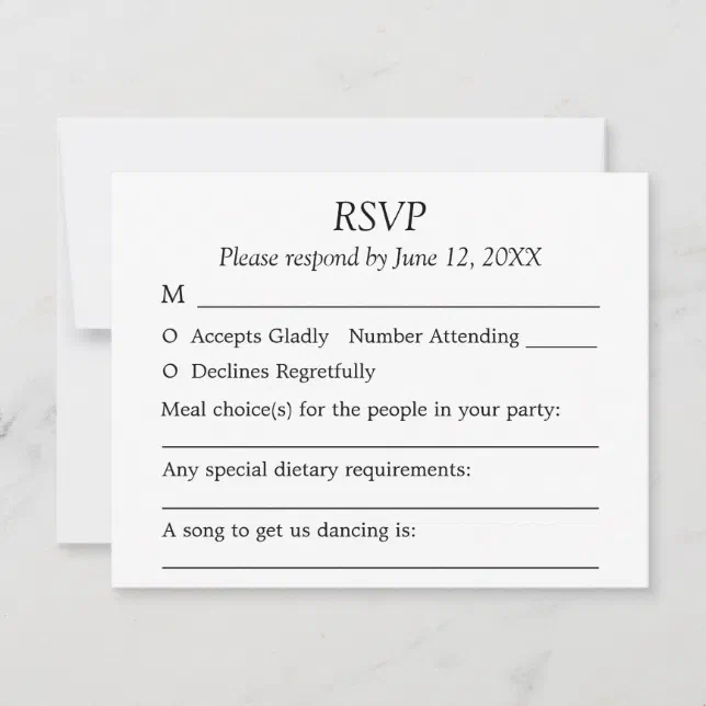 Guest Choices Elegant Minimalist Wedding RSVP Card