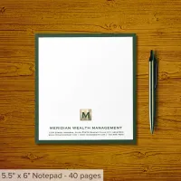 Elegant Dark Green Gold Monogram Notepad