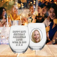 Happy 30th Birthday Daughter Name & Photo Stemless Wine Glass